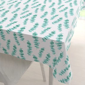 Biante Teflónový obdĺžnikový obrus TF-089 Tyrkysové listy eukalyptu na bielom 50x100 cm