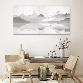 Skleneny obraz Abstrakcia jazero hory vtákov