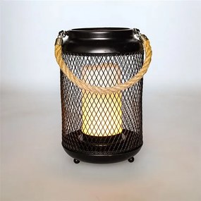SOLIGHT Kovový lampáš s LED sviečkou, teplá biela, 3xAA, čierna, 20cm
