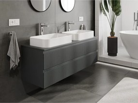 Mexen Rivel, kúpeľňová skrinka pod umývadlo 140 cm s hornou doskou, 2 zásuvky, drážkovaná, grafit matná - 91A20-14047-2-BFFC66