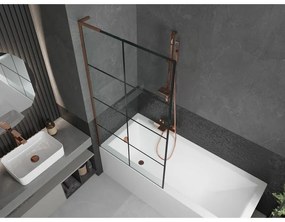 Mexen Next L, 1-krídlová vaňová zástena 90 x 150 cm, 6mm číre sklo-čierny vzor, ružové zlato profil, 895-090-000-03-77-60