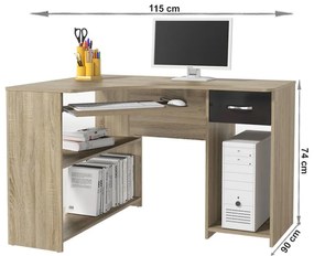 Kondela Rohový PC stôl, UMAG, dub sonoma/čierny lesk