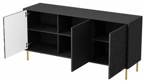 KOMODA MARTON ČIERNA + ZLATÉ NOŽIČKY 155 cm