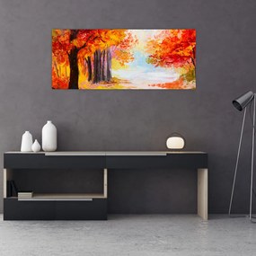 Obraz - Olejomaľba, farebná jeseň (120x50 cm)