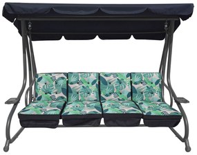 Záhradná hojdačka so sklopným sedadlom a nastaviteľnou strieškou, zelená so vzorom 8078.MONSTER