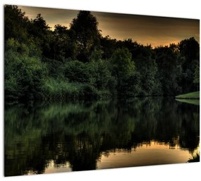 Sklenený obraz jazera pri lese (70x50 cm)