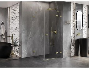 Mexen Lunar, výklopný sprchový kút pravý 90 x 90 cm, 8mm číre sklo, zlatý kartáčovaný - 834-090-090-55-00-P