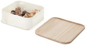 Biely úložný box s vekom z dreva paulownia iDesign Eco, 21,3 x 21,3 cm