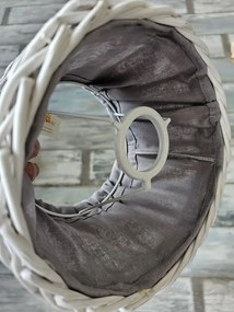 Biele prútené tienidlo so šedou látkou a hviezdou - Ø 20*14 cm / E27