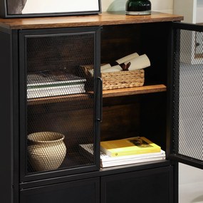 Úložná skrinka s dvierkami, rustikálna hnedá, čierna