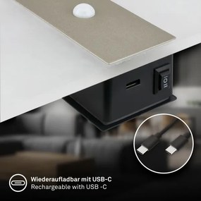 Briloner 3888012 - Nabíjateľné nástenné LED svietidlo AURA so senzorom, 2,5 W / 5 V, 1800 mAh, matné