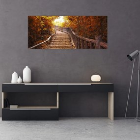 Obraz - Schody v prírode na jeseň (120x50 cm)