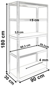Regál CONOR 180x90x30 cm strieborný