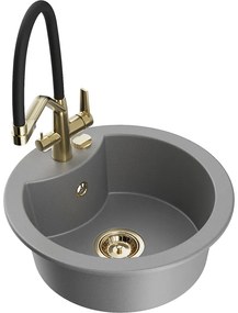 Mexen Diego, 1-komorový granitový drez 488x488x167 mm a drezová batéria Duo, šedá, 6512-71-671701-57-G