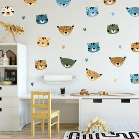 Samolepky na stenu - Tigre a gepardy modro-žlté