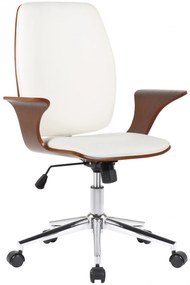 Design-Shop Kancelárska stolička Burbank - koženka, drevo orech - Biela