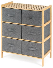 G21 Bambusový regál s košíkmi, 3 police, sivápolice, sivá, 3 poschodia