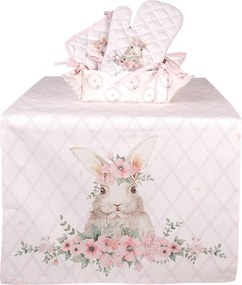 Ružový bavlnený košík na pečivo so zajačikom Floral Easter Bunny - 35*35*8 cm