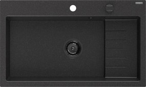 Mexen Omar, 1-komorový granitový drez 800x480x210 mm, čierna-strieborná metalíza, grafitový sifón, 6520801005-73-B