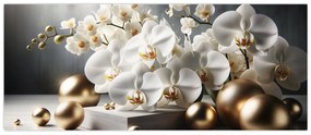 Obraz - Orchidea a zlaté gule (120x50 cm)