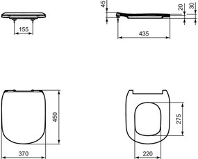 Závesné WC AQUABLADE set Ideal Standard Tesi s inštalačným systémom ProSys, ovládacie tlačidlo biele, wc doska so SoftClose