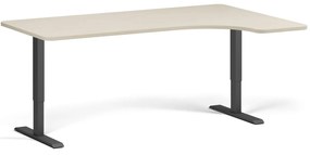 Výškovo nastaviteľný stôl, 180x120 cm, 2 motory, L/P, čierna podnož, breza