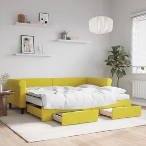 Rozkladacia denná posteľ so zásuvkami žltá 90x200 cm zamat 3197848