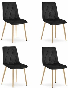Set štyroch jedálenských stoličiek LIBRA zamatové čierne / drevené nohy (4 ks)