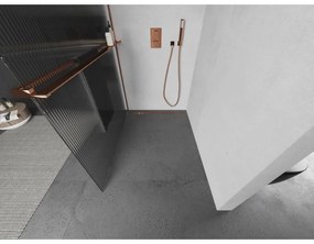 Mexen Kioto, sprchová zástena s poličkou a vešiakom na uteráky 130 x 200 cm, 8mm sklo s rebrovým vzorom, ružové zlato profil, 800-130-121-60-09