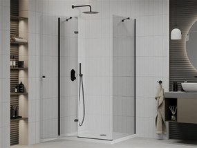 Mexen Roma, sprchovací kút s 1-krídlovými dverami 70 (dvere) x 100 (stena) cm, 6mm číre sklo, čierny profil, slim sprchová vanička 5cm biela s čiernym sifónom, 854-070-100-70-00-4010B