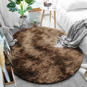 Protišmykový koberec SHAGGY ombré, hnedý kruh