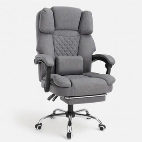 Ergonomické kancelárske kreslo s podnožkou a masážou - sivá textília