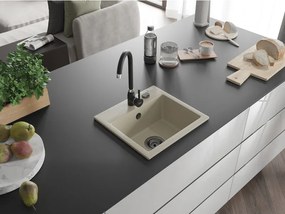 Mexen Milo, granitový drez 435x410x171 mm, 1-komorový, béžová s čiernym sifónom, 6505441000-69-B