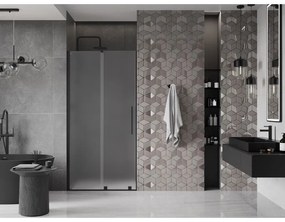 Mexen Velar, posuvné sprchové dvere do otvoru 120 cm, 8mm sklo námraza, čierna matná, 871-120-000-31-70