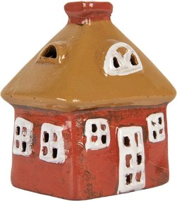 Červený keramický svietnik na čajovú sviečku domček Village - 9*6*10 cm