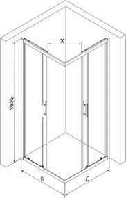Mexen Rio, štvorcový sprchový kút 70 x 70 cm, 6mm číre sklo, chrómový profil + čierna sprchová vanička, 860-070-070-01-00-4070