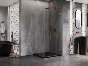Mexen Lunar-B, výklopný sprchový kút pravý 80 x 80 cm, 8mm číre sklo, profil ružové zlato, 832-080-080-60-00-P