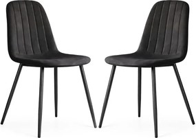 Sada dvoch jedálenských stoličiek LUMO zamatové, čierne / čierne nohy (2 ks)