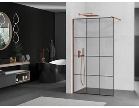 Mexen Kioto, sprchová zástena 100x200 cm, 8mm číre sklo s čiernym vzorom, profil ružové zlato, 800-100-101-60-77
