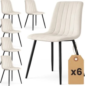 Sada šiestich jedálenských stoličiek LIVO zamatové, béžové / čierne nohy (6 ks)