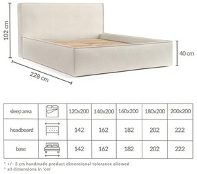 Krémová čalúnená dvojlôžková posteľ s úložným priestorom s roštom 160x200 cm Lounge L – Maison de Rêve
