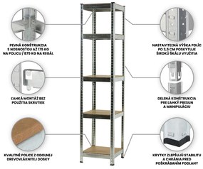 Fistar Regál 1800x400x400 mm kovový zinkovaný  5-policový, nosnosť 875 kg