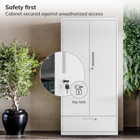 Modulárna kovová multifunkčná skriňa s vysokou zásuvkou biela MEGAN 1950 x 900 x 400 mm