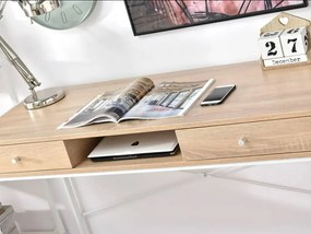 Dizajnový písací stôl OWEN dub sonoma + biely podstavec
