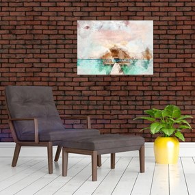 Sklenený obraz - Maledivy, drevené mólo (70x50 cm)