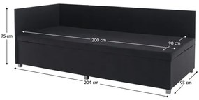 Čalúnená válenda s univerzálnym čelom a úložným priestorom AMSTERDAM 90x200 cm šedá