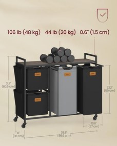 Kôš na bielizeň Vasagle Males 150 l čierna/šedá/hnedá