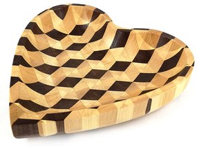 AMADEA Drevená miska v tvare srdca mozaika, masívne drevo, 3 druhy drevín, rozmer 25x25x4, 5 cm