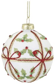 Červená sklenená vianočná ozdoba gule s imelom - Ø 8 cm