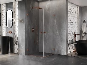 Mexen Lunar-B Duo výklopný sprchový kút 100 x 100 cm, číre sklo, ružové zlato, 832-100L-100P-60-00